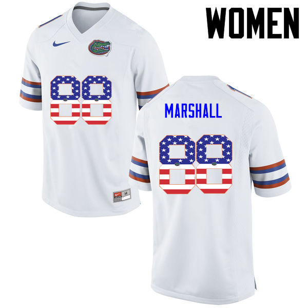 Women Florida Gators #88 Wilber Marshall College Football USA Flag Fashion Jerseys-White - Click Image to Close